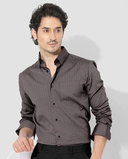 Jaspillite Brown and Coal Black Herringbone Stripes Oxford Cotton Shirt