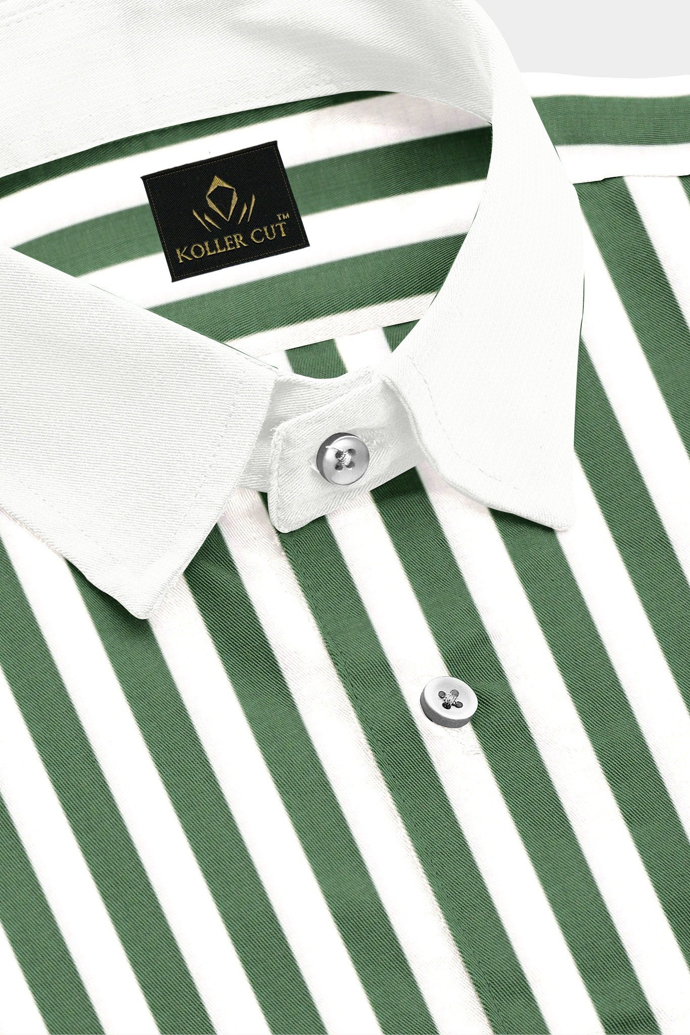 White with Loden Frost Green Candy Stripes Designer Cotton Shirt