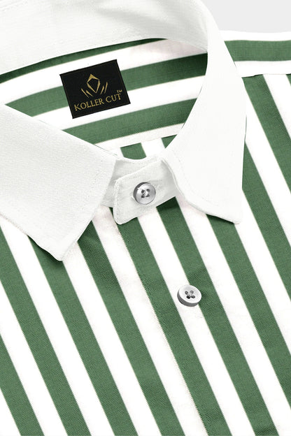 White with Loden Frost Green Candy Stripes Designer Cotton Shirt