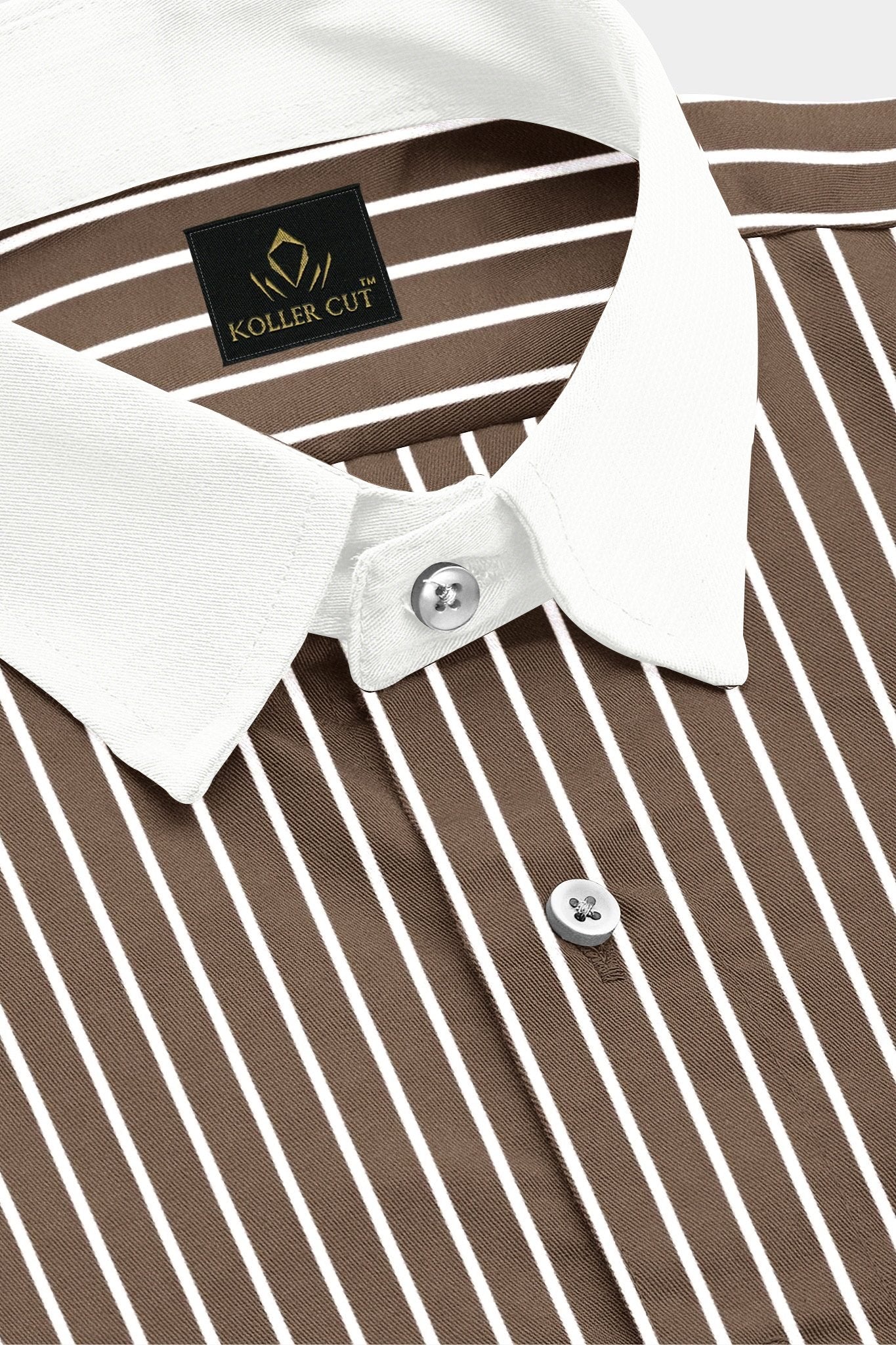 Tortilla Brown and White Pinstripes Designer Cotton Shirt
