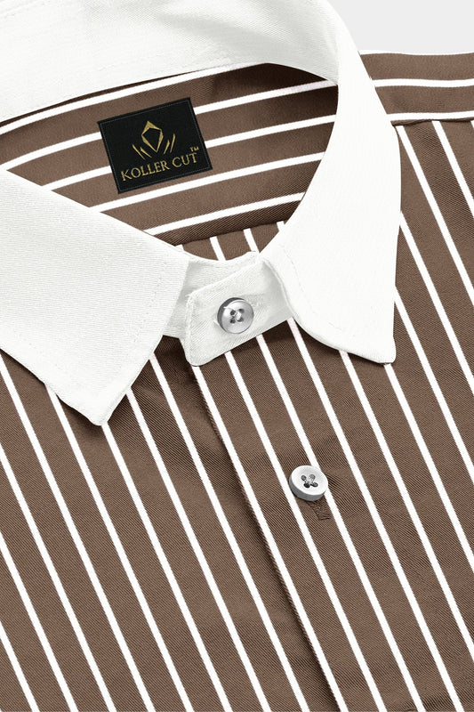 Tortilla Brown and White Pinstripes Designer Cotton Shirt