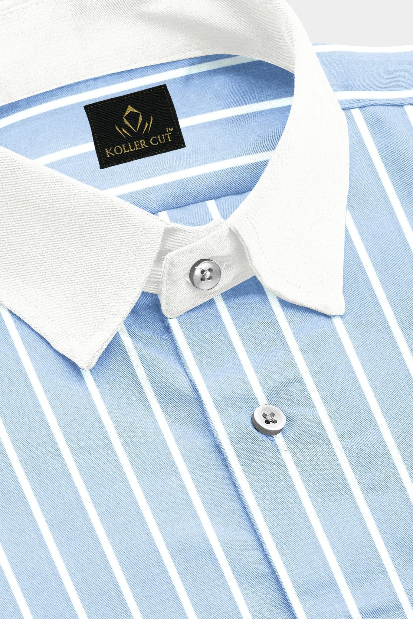 Blizzard Blue and White Wide Pinstripes Designer Cotton Linen Shirt