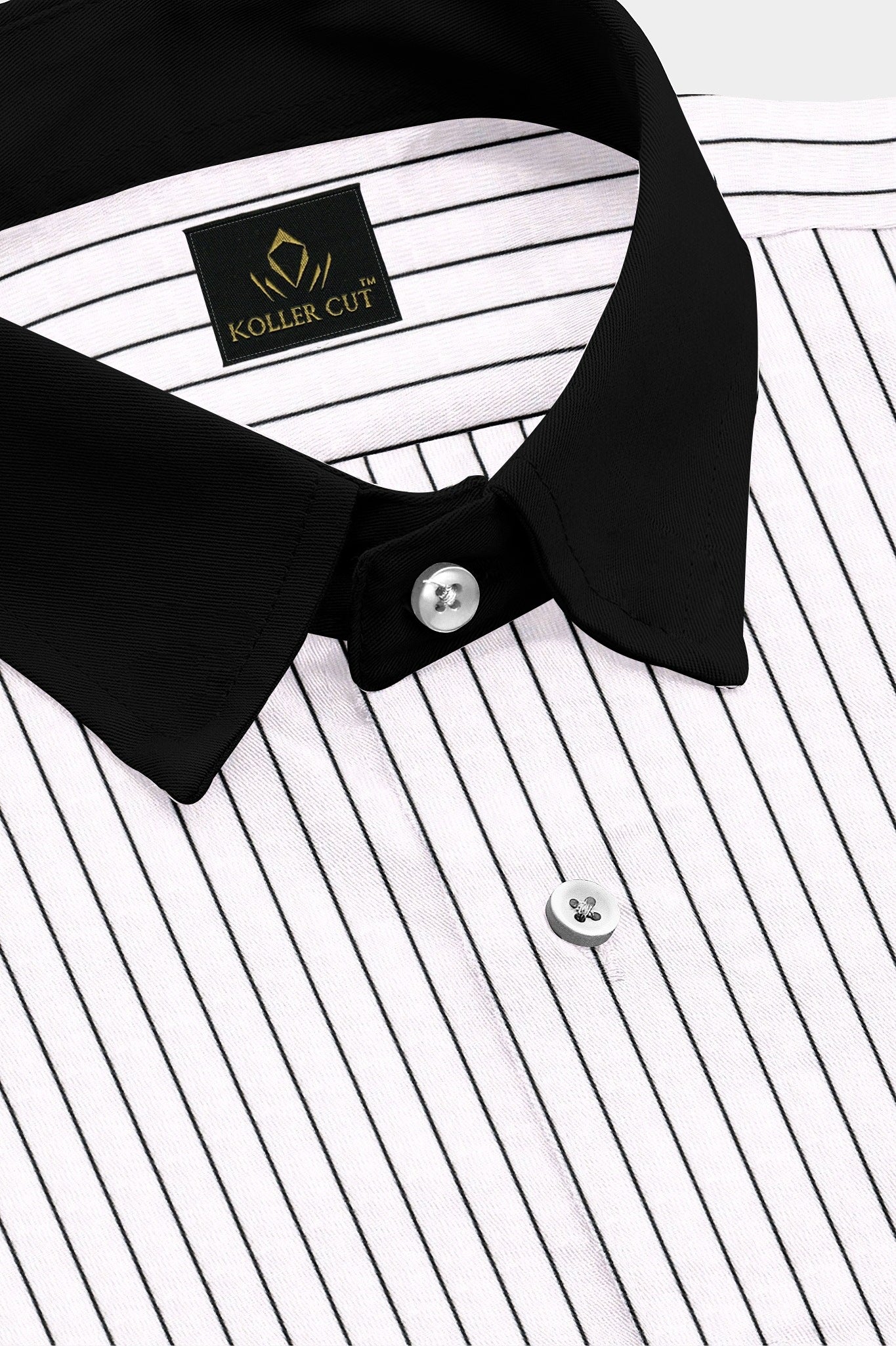Jet Black and White Pinstripes Designer Cotton Shirt