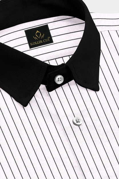 Jet Black and White Pinstripes Designer Cotton Shirt