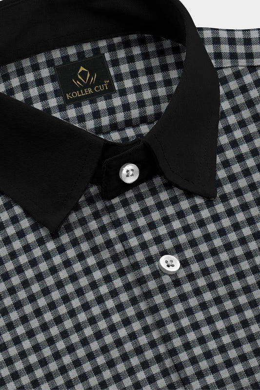 Rhino Gray and Black Gingham Checks Designer Cotton Shirt