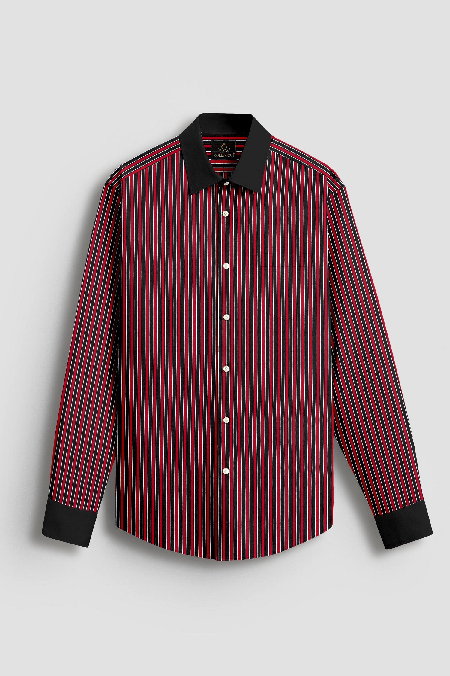 Fiery Red and Jade Black Regimental Stripes Designer Cotton Shirt