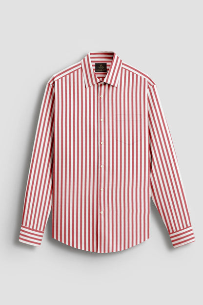 Sandalwood Red And Milky White Stripes Oxford Structured Cotton Shirt