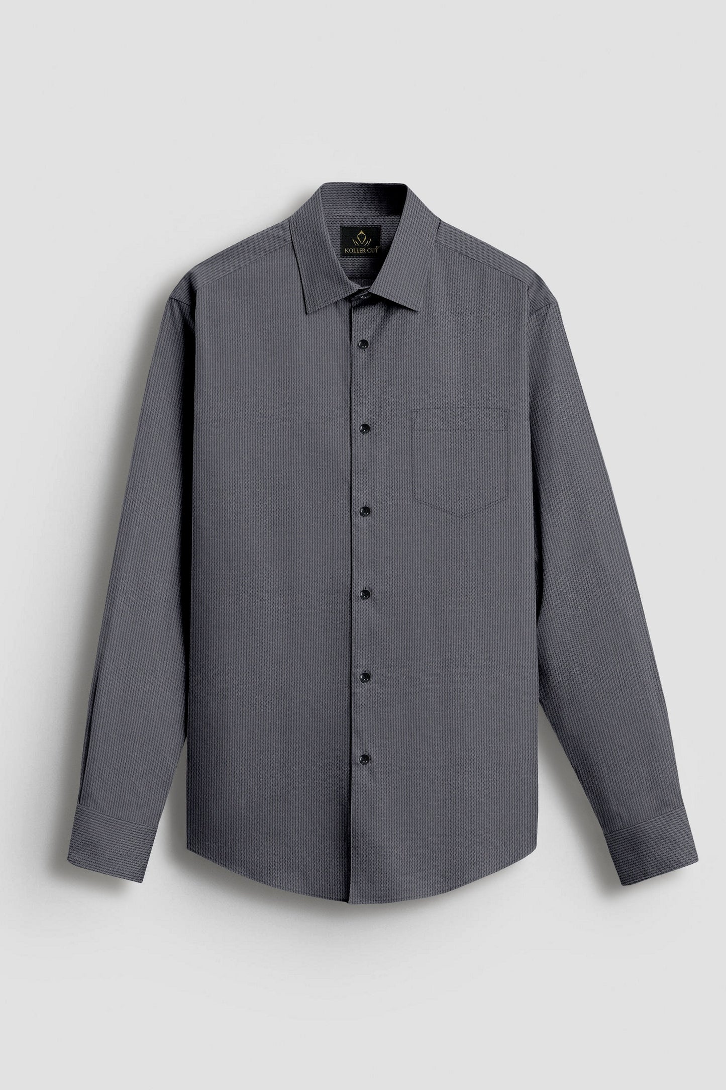 Pigeon Gray and Coal Black Herringbone Stripes Oxford Cotton Shirt