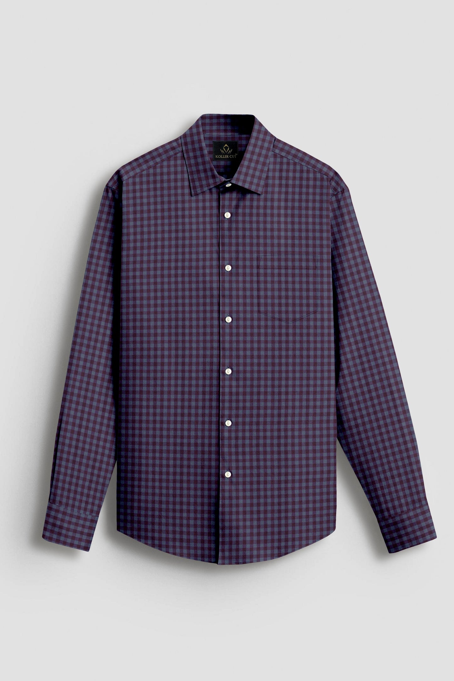 Prune Purple and Plum Grey Gingham Checks Cotton Shirt