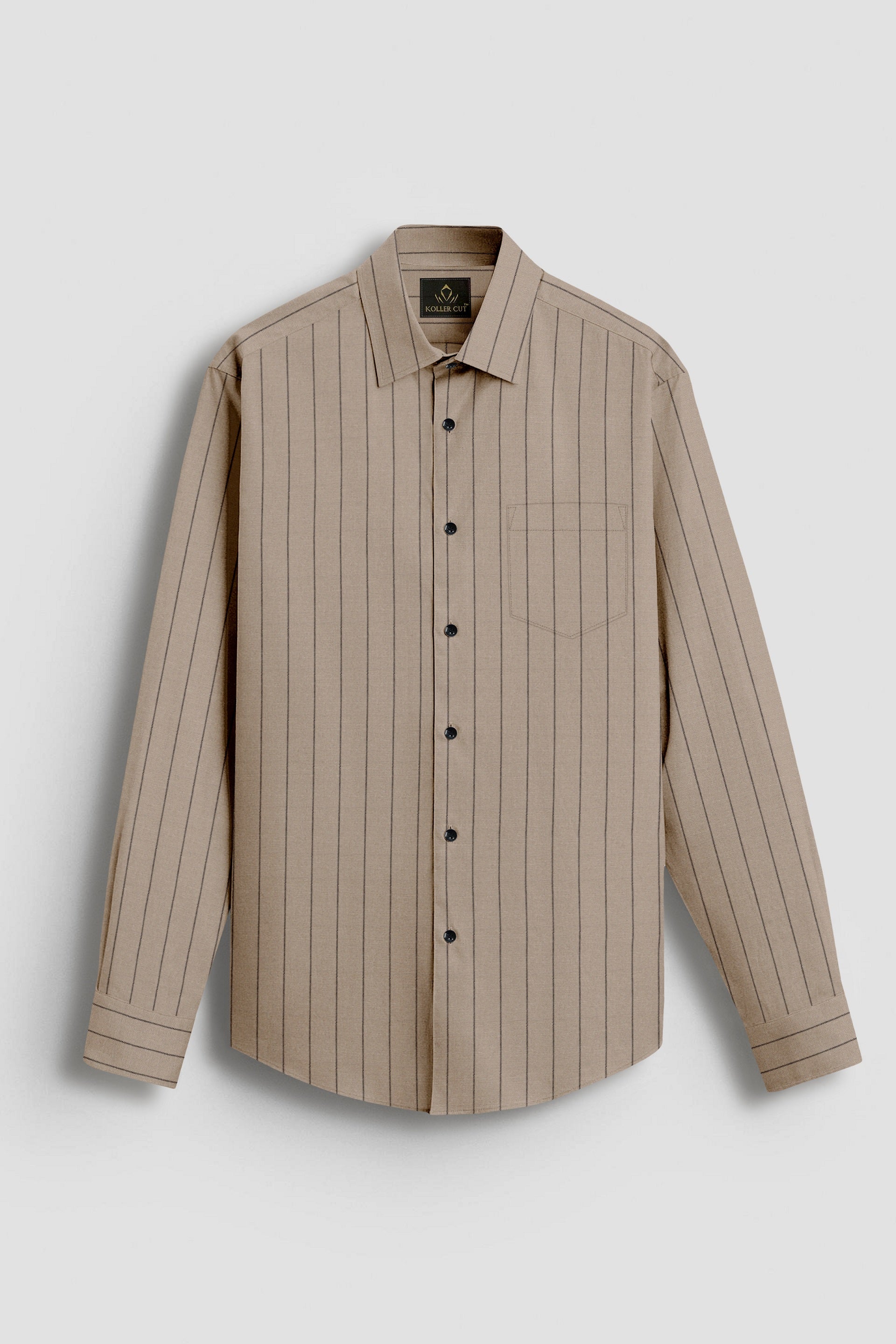 Seedpearl Beige and Raven Black Altered Broken Stripes Oxford Cotton Shirt