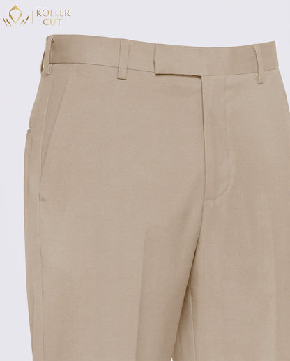 Beige Wool Rich Slight Stretch Pant