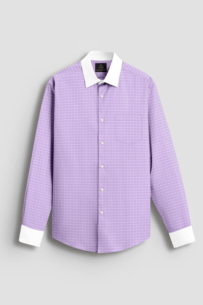 Passiflora Purple and Snow White Checks Designer Cotton Shirt