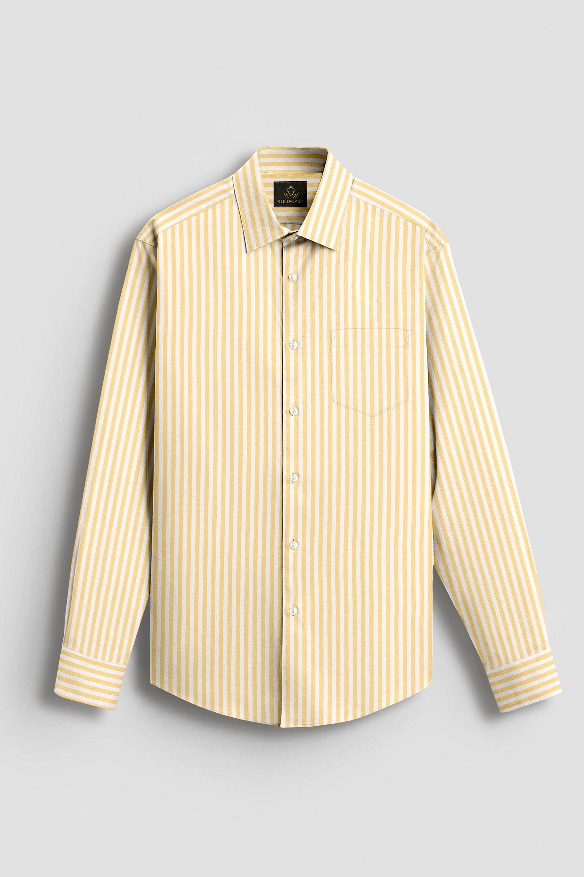 White and Cornsilk Yellow Candy Stripes Oxford Cotton Shirt