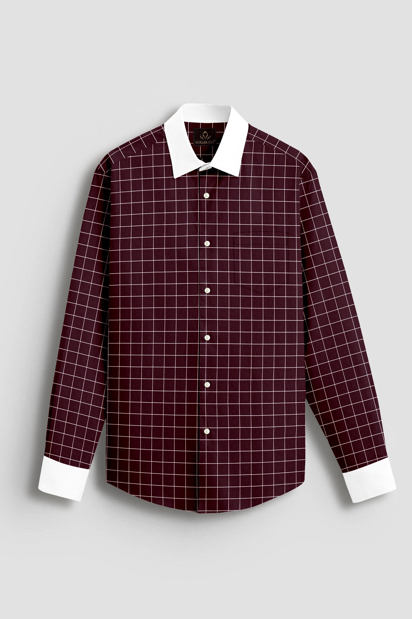 Aubergine Maroon and Salt White Graph Checks Designer Cotton Shirt