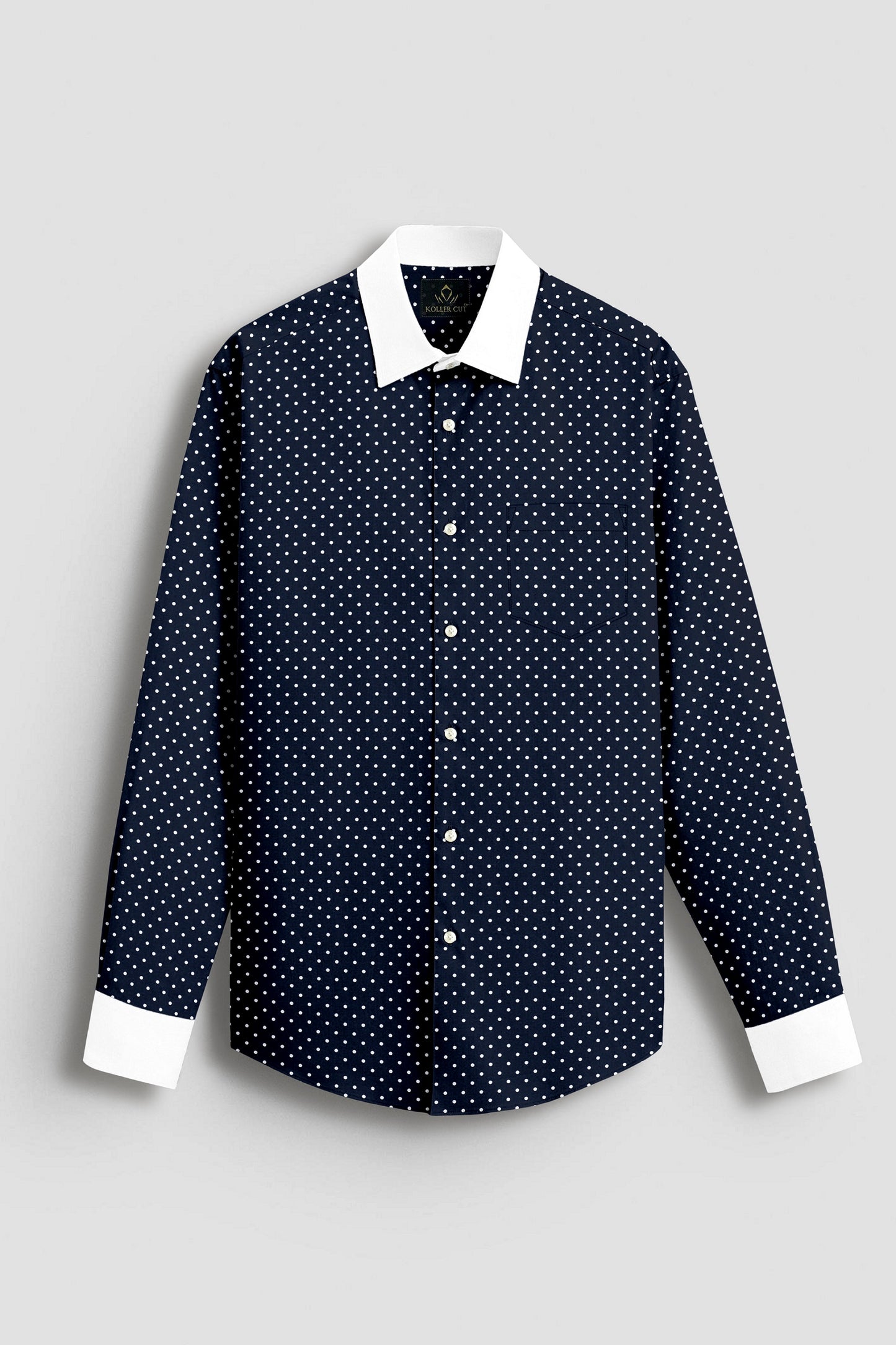 Sodalite Blue and Snow White Polka Dots Printed Designer Cotton Shirt