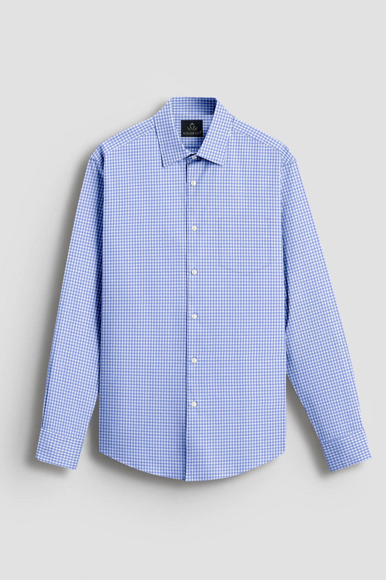 Neptune Blue and White Gingham Checks Cotton Shirt