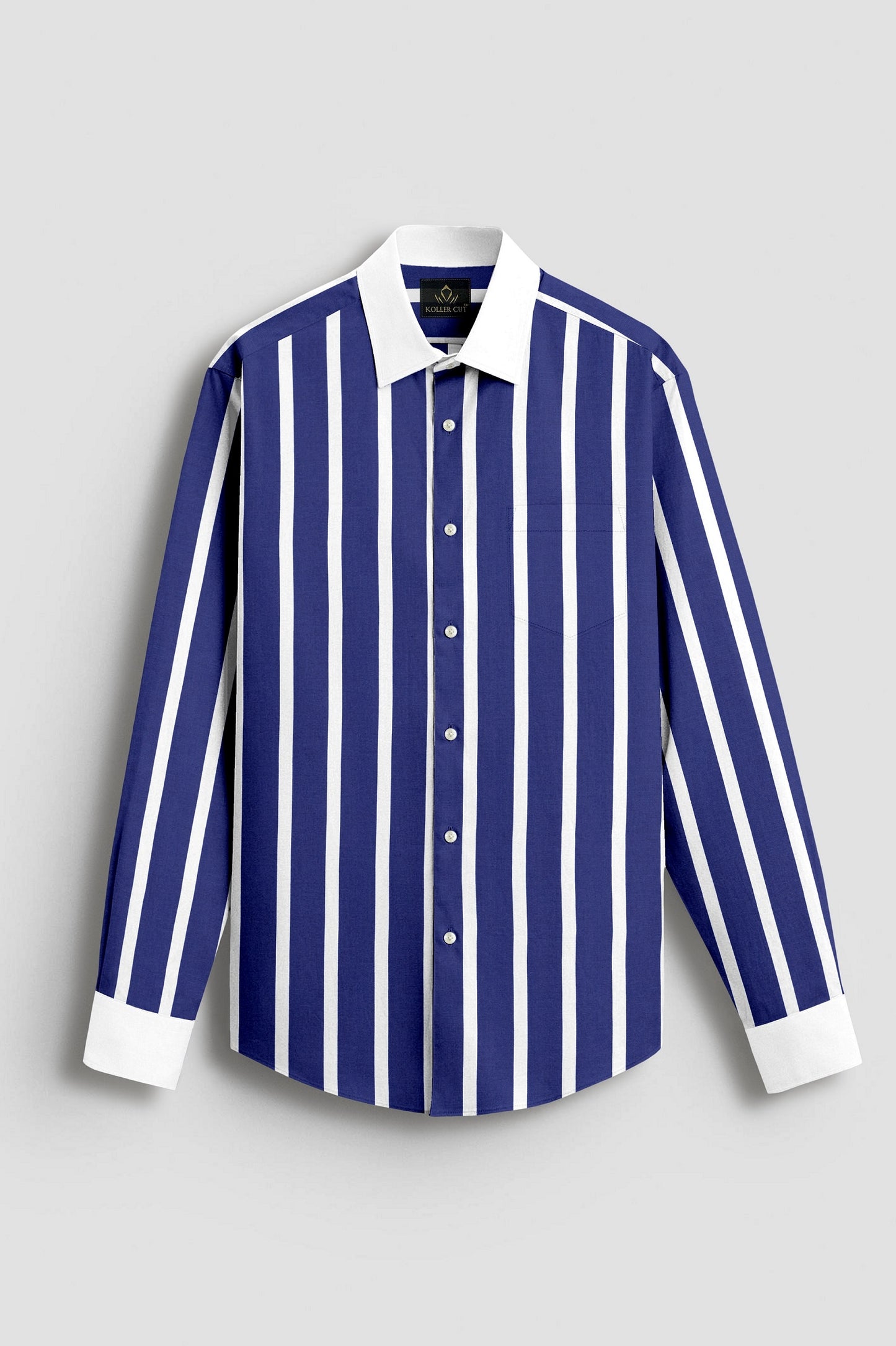 Regal Blue with White Wide Chalk Stripes Designer Cotton Shirt