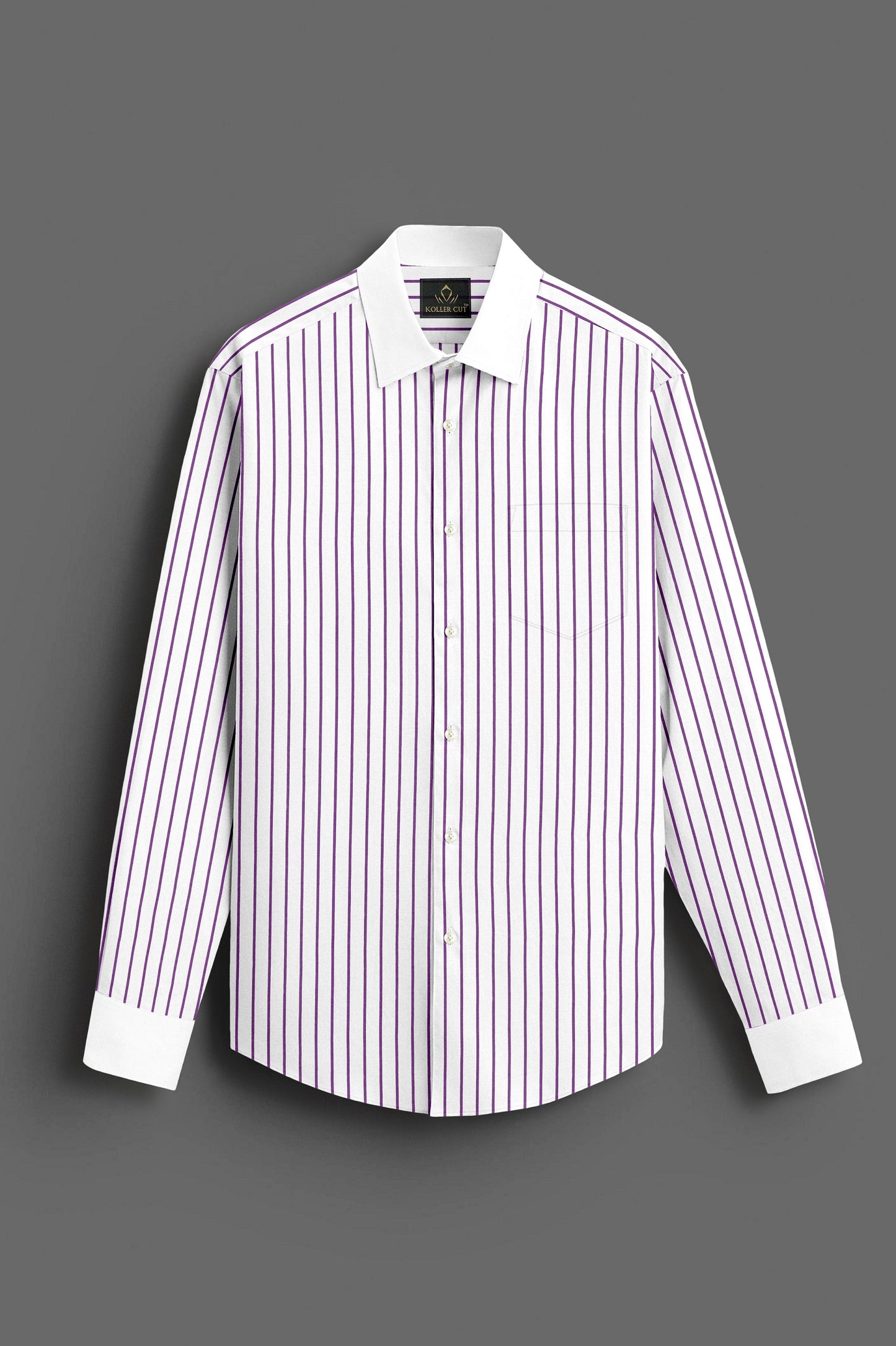 White and Dahlia Purple Stipes Designer Cotton Shirt
