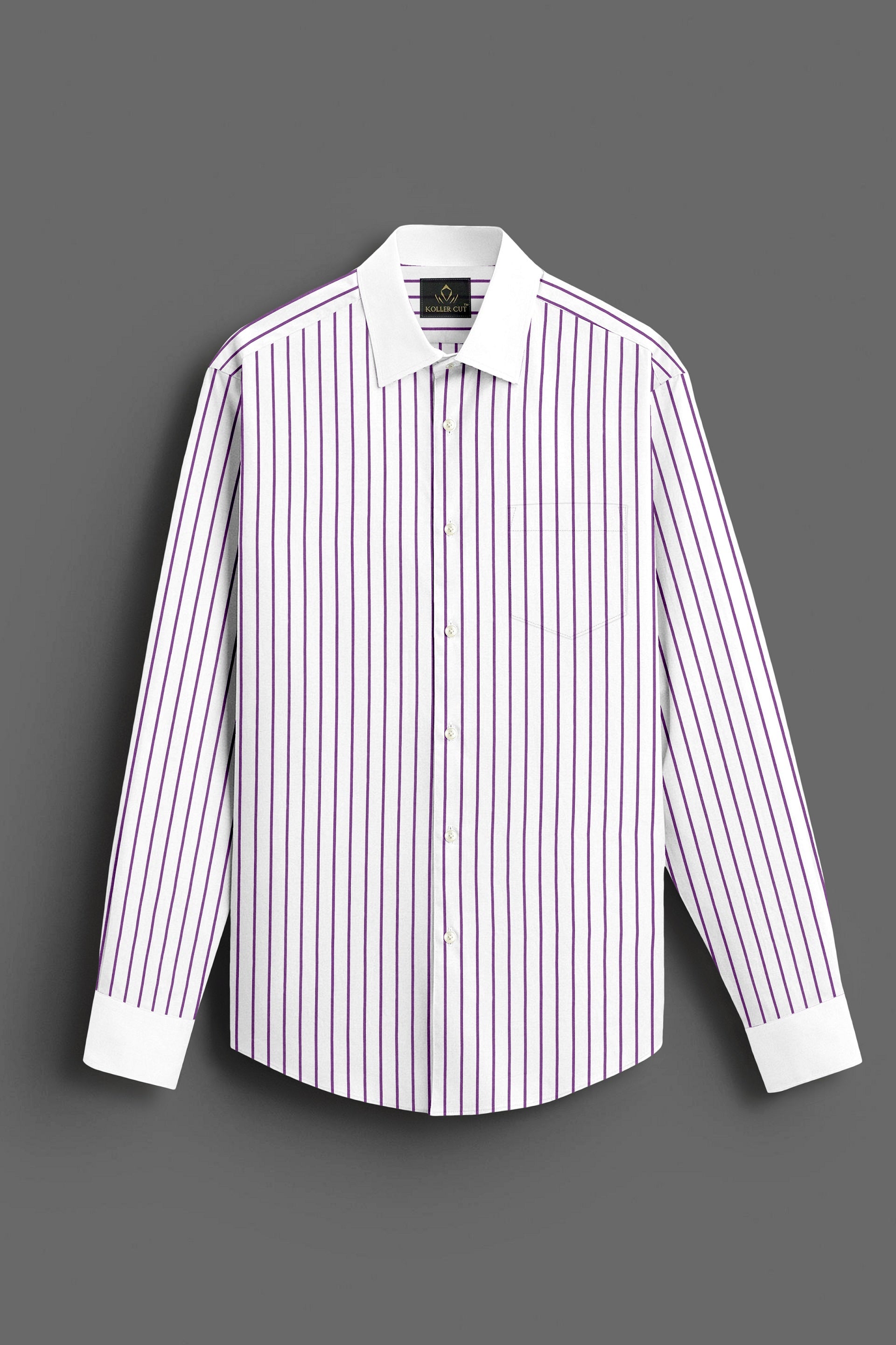 White and Dahlia Purple Stipes Designer Cotton Shirt
