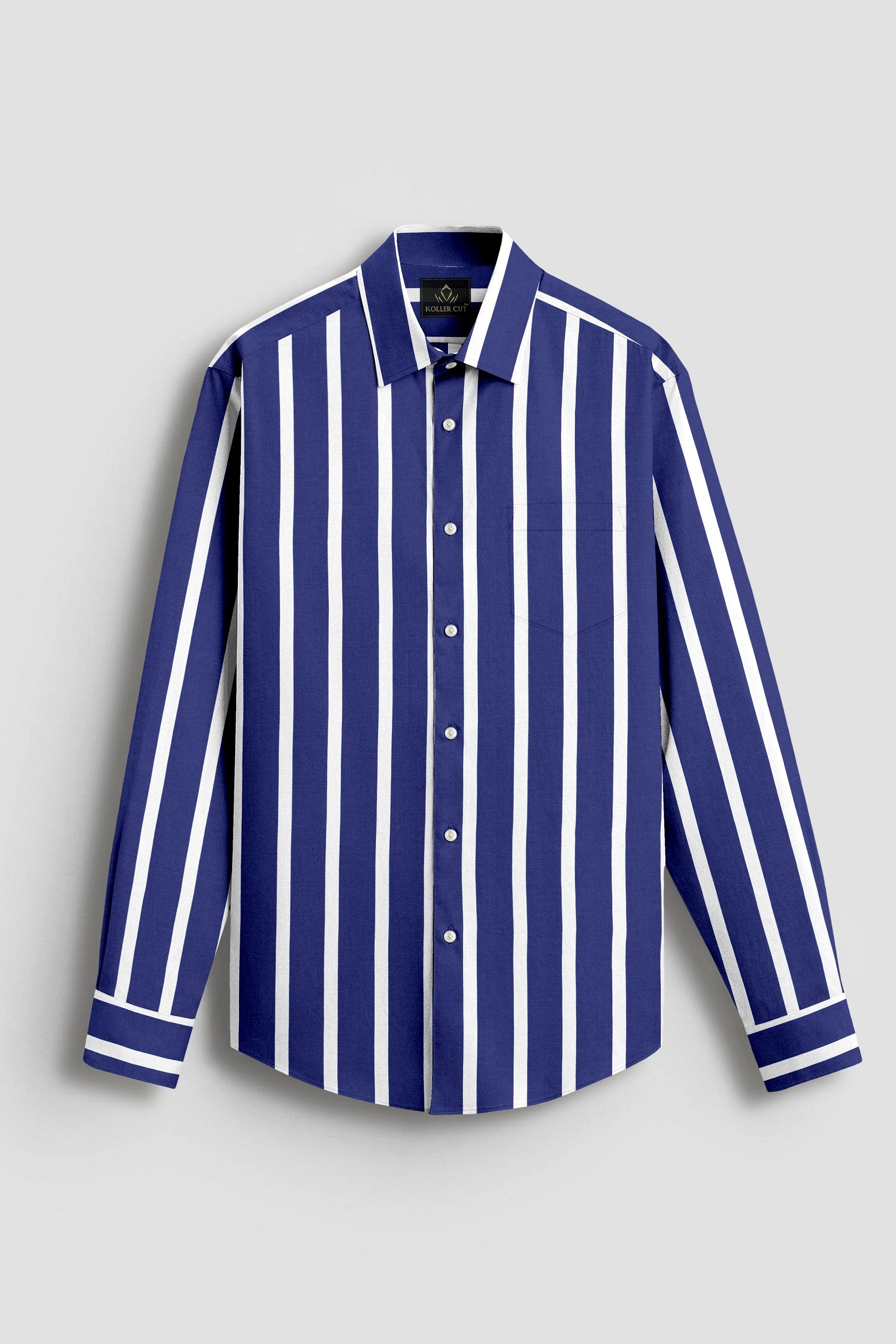 Regal Blue with White Wide Chalk Stripes Cotton Shirt