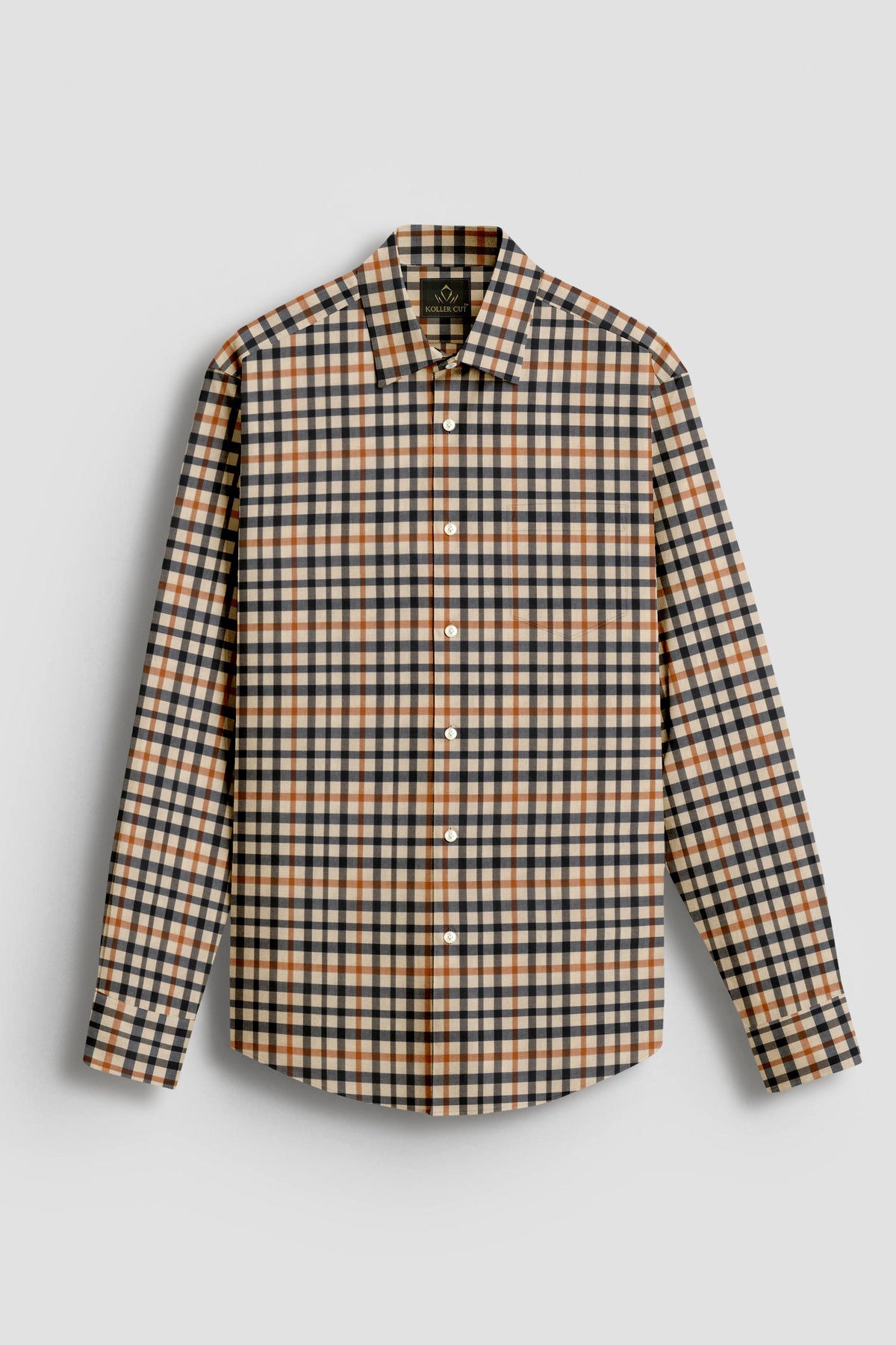 Cornhusk Cream with Black and Tangerine Orange Gun Club Checks 2 Ply Giza Cotton Shirt