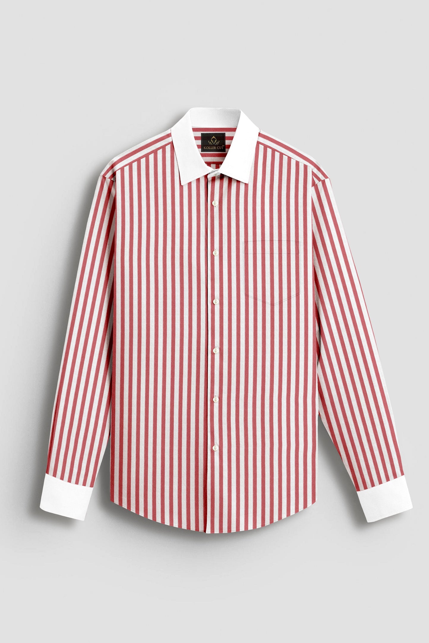 Sandalwood Red And Milky White Stripes Oxford Structured Designer Cotton Shirt