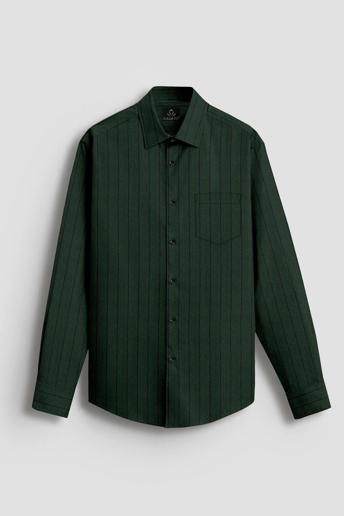 Cedar Green and Raven Black Pinstripes Oxford Cotton Shirt