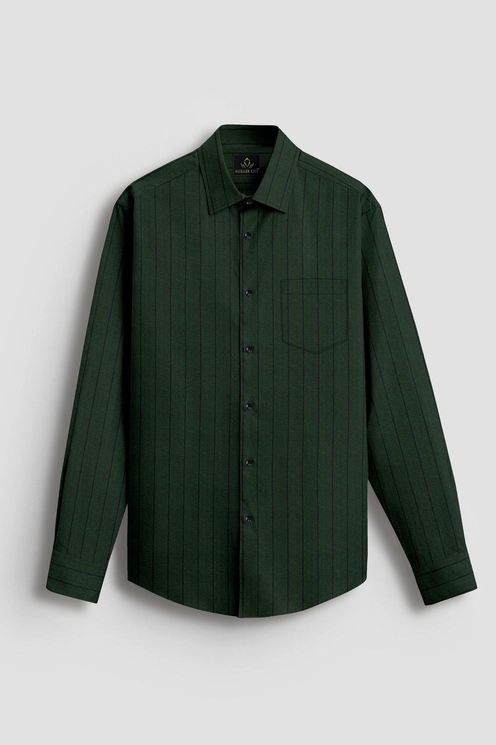 Cedar Green and Raven Black Pinstripes Oxford Cotton Shirt