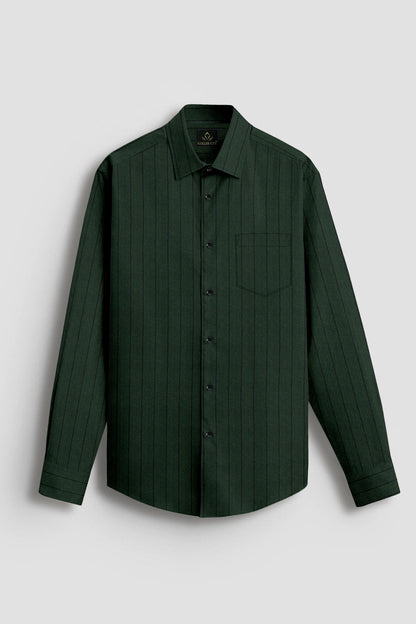 Cedar Green and Raven Black Pinstripes Oxford Cotton Shirt