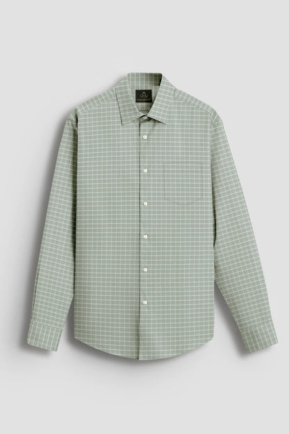 Avocado Green and Snow White Checks Cotton Shirt
