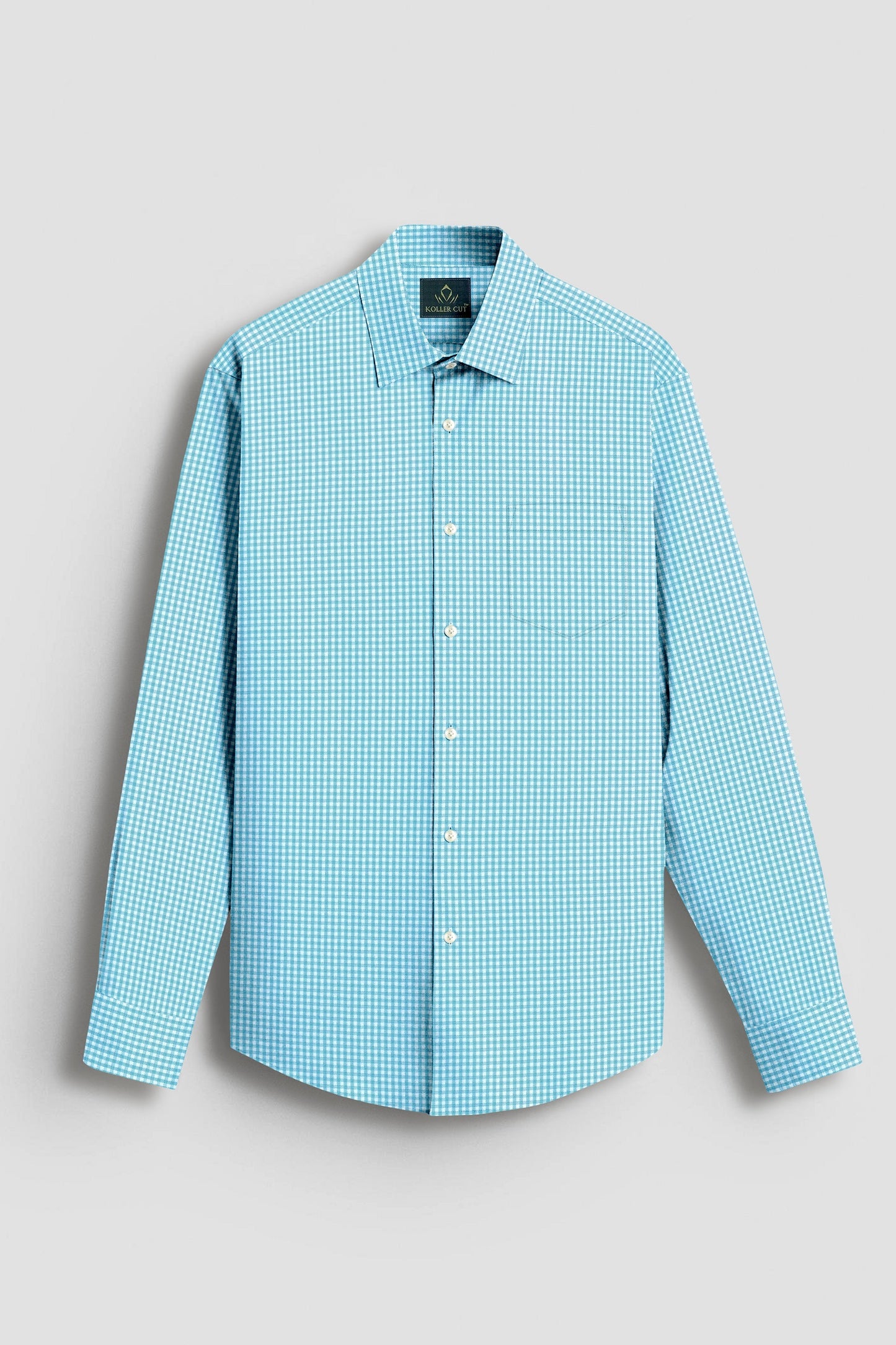 Aqua Blue and Porcelain White Gingham Checks Cotton Shirt