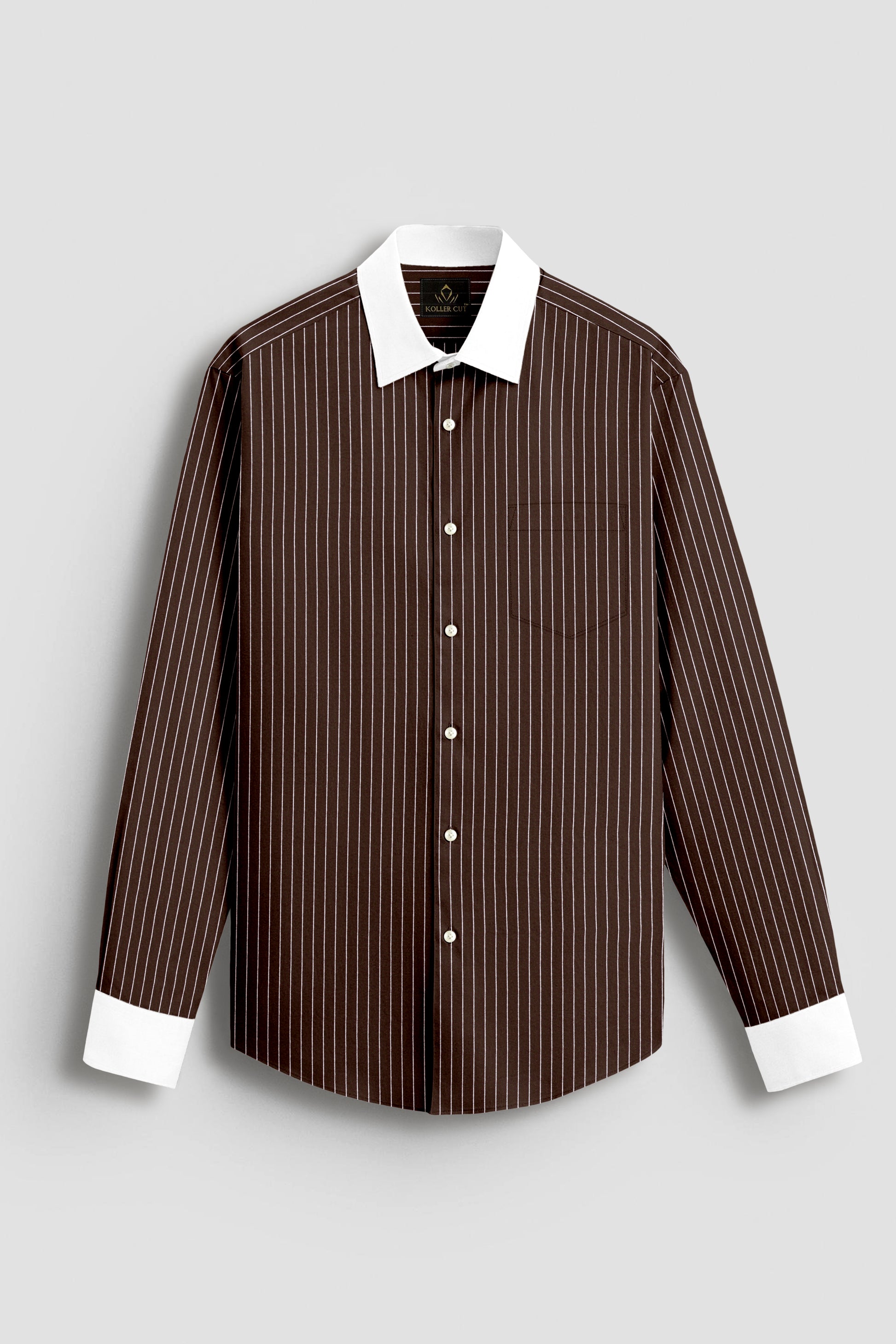 Truffle Brown and Salt White Pinstripes Designer Cotton Shirt