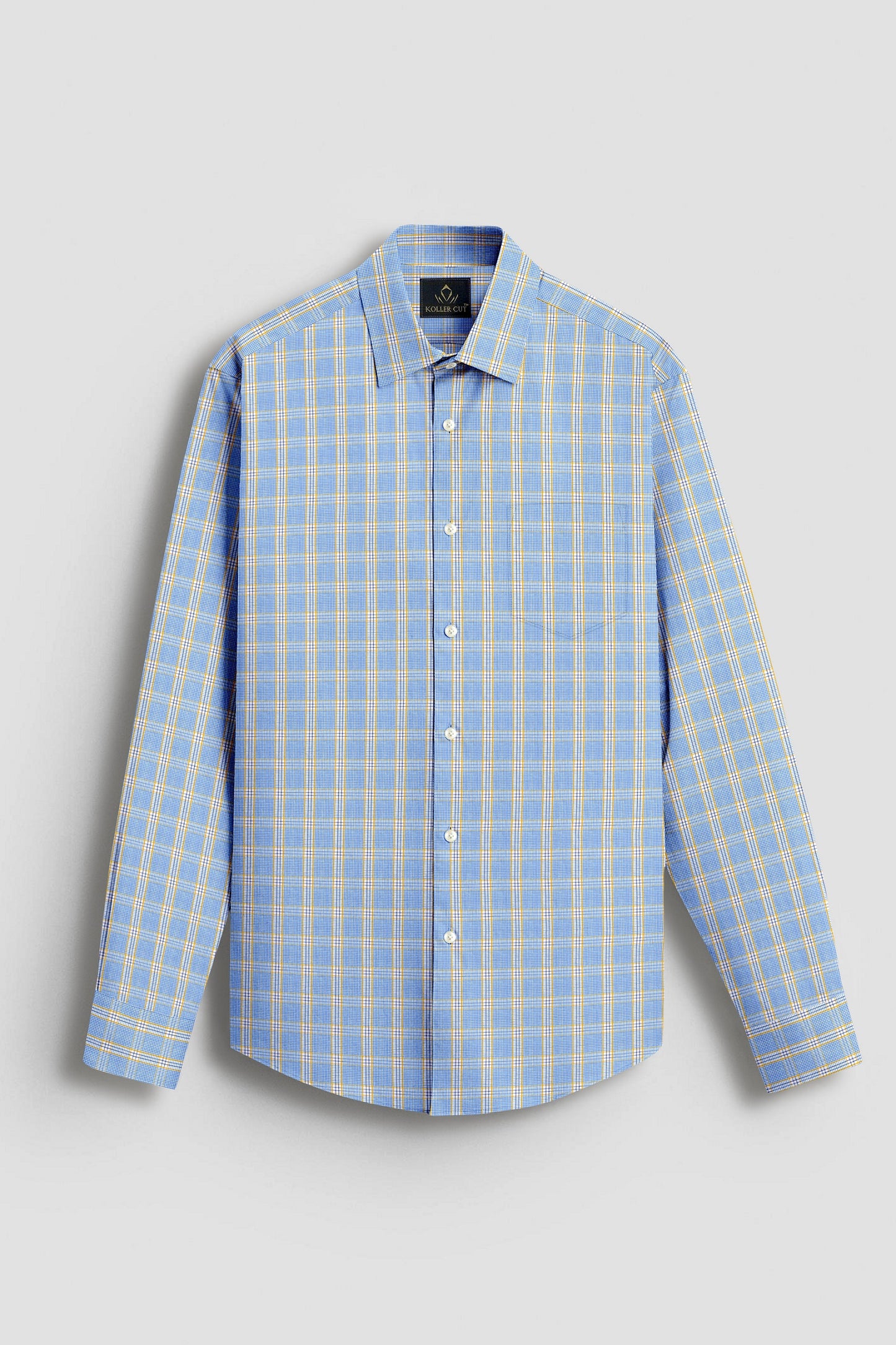 White with Paradise Blue and Goldfinch Yellow Checks Cotton Shirt