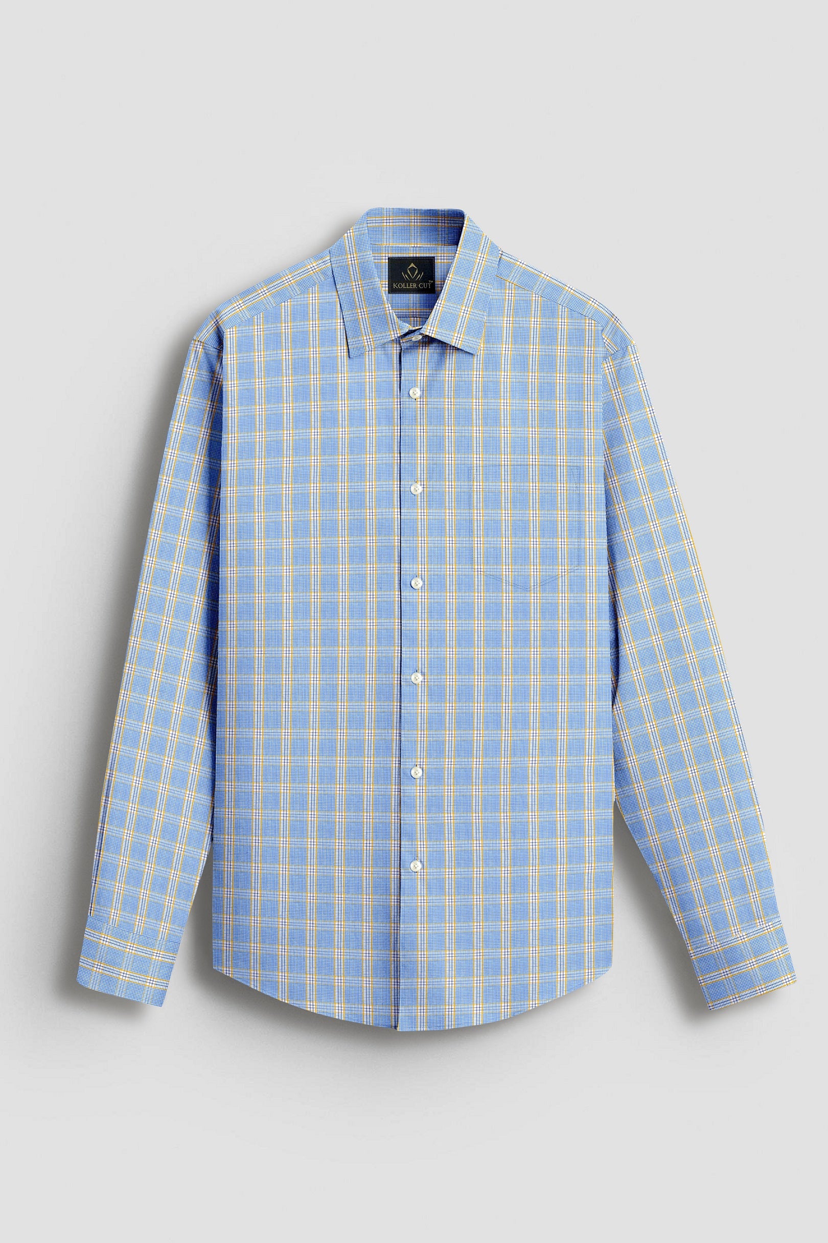 White with Paradise Blue and Goldfinch Yellow Checks Cotton Shirt