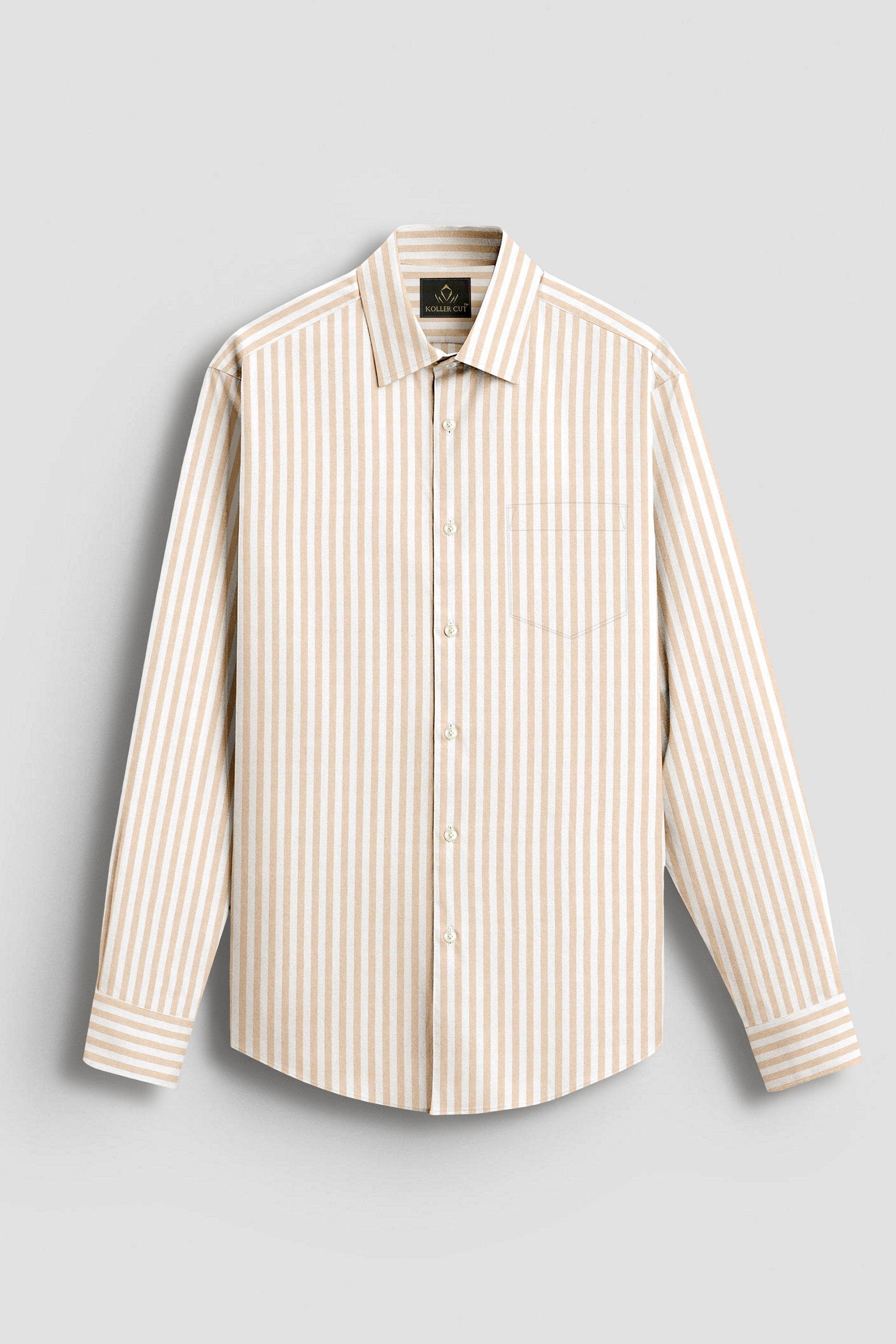 White and Tapioca Cream Candy Stripes Oxford Cotton Shirt