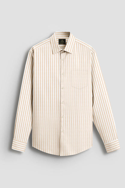 White and Tapioca Cream Candy Stripes Oxford Cotton Shirt