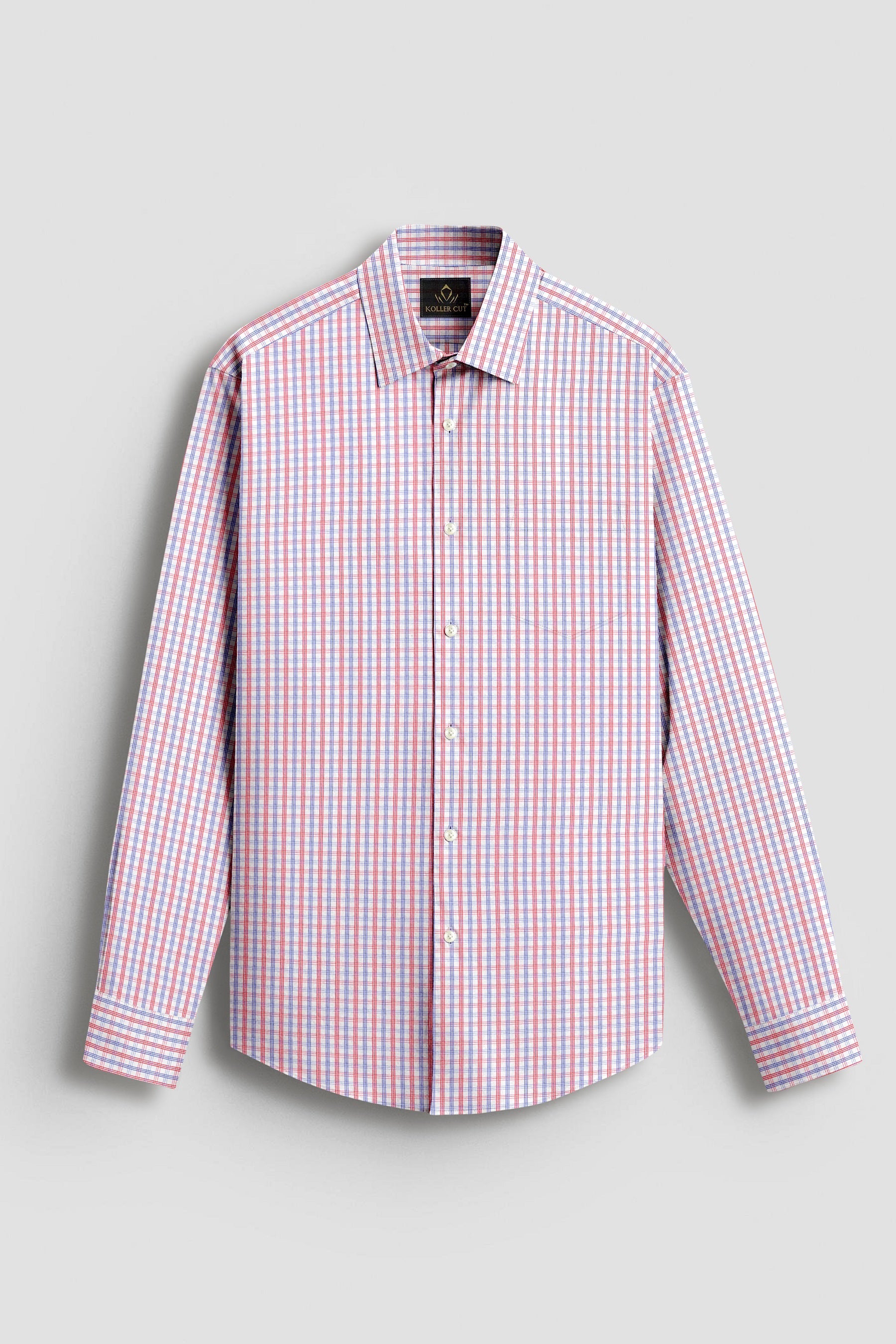 White with Rooibos Red and Lichen Blue Checks Cotton Shirt