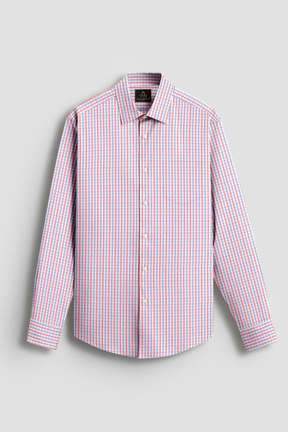 White with Rooibos Red and Lichen Blue Checks Cotton Shirt