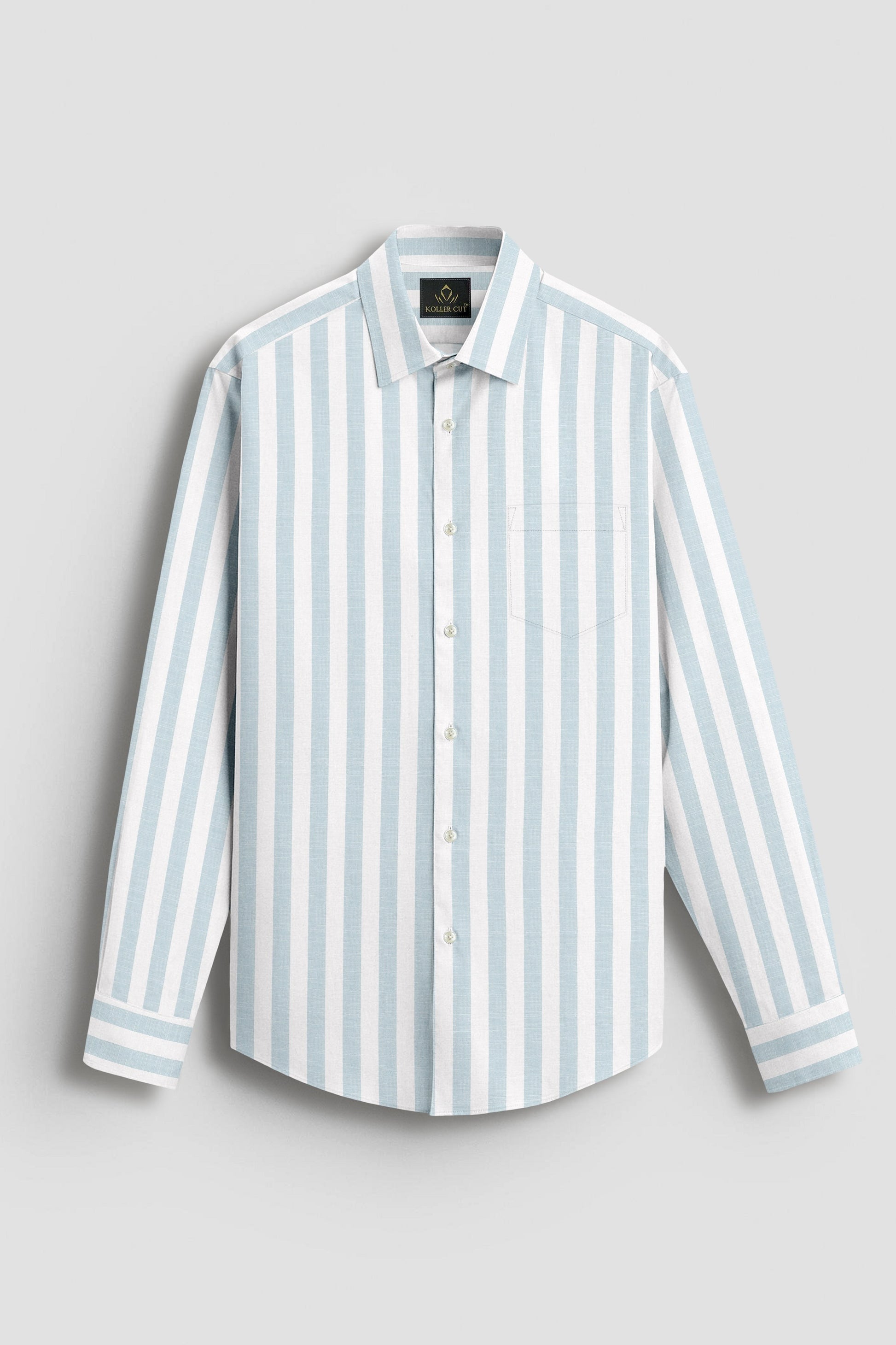 White and Gossamer Green Stripes Cotton Linen Shirt