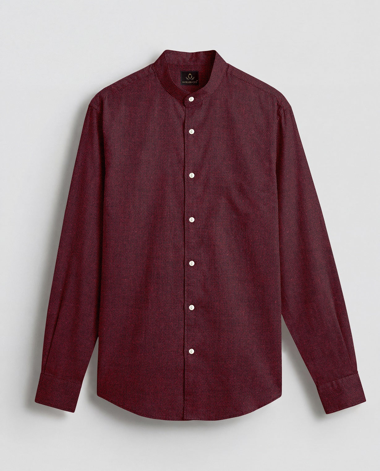 Oxblood Red Two Toned Mandarin Collar Premium Oxford Cotton Shirt