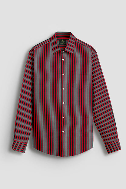 Fiery Red and Jade Black Regimental Stripes Cotton Shirt