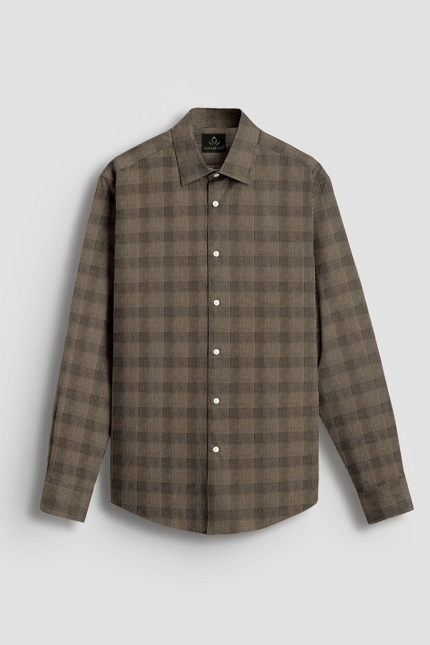 Brass Brown and Caviar Black Jacquard Checks Egyptian Giza Cotton Shirt