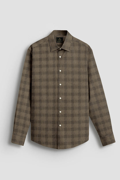Brass Brown and Caviar Black Jacquard Checks Egyptian Giza Cotton Shirt