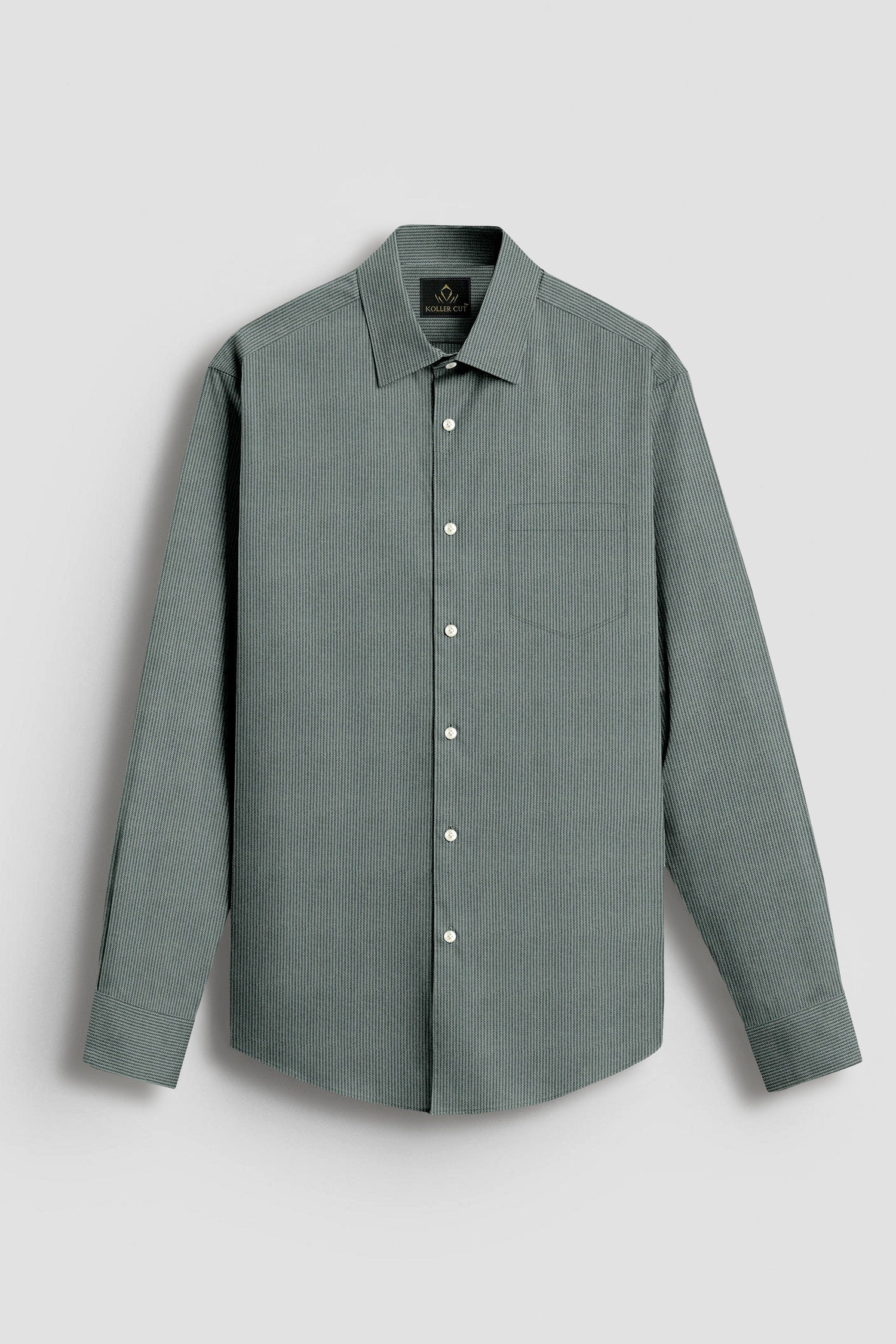 Frost Green and Coal Black Herringbone Stripes Oxford Cotton Shirt