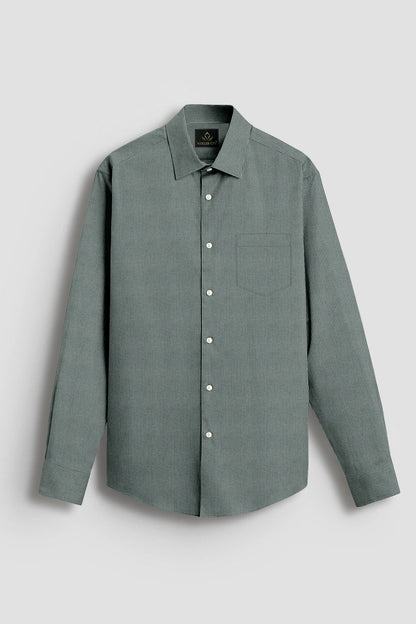 Frost Green and Coal Black Herringbone Stripes Oxford Cotton Shirt