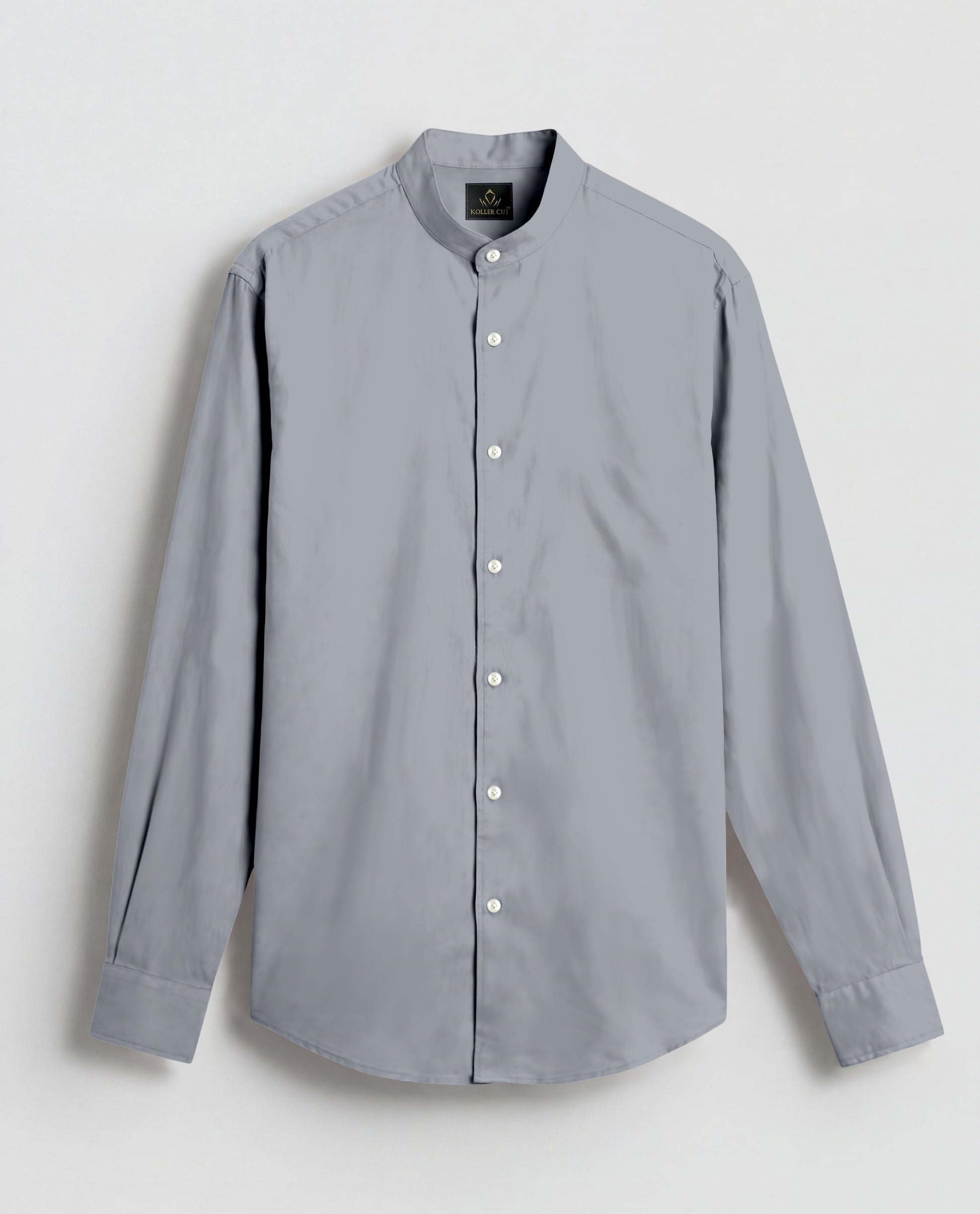 Grey Mandarin Collar Giza Cotton Shirt