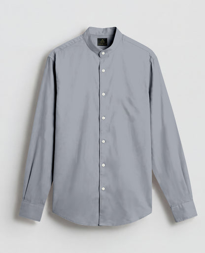 Grey Mandarin Collar Giza Cotton Shirt
