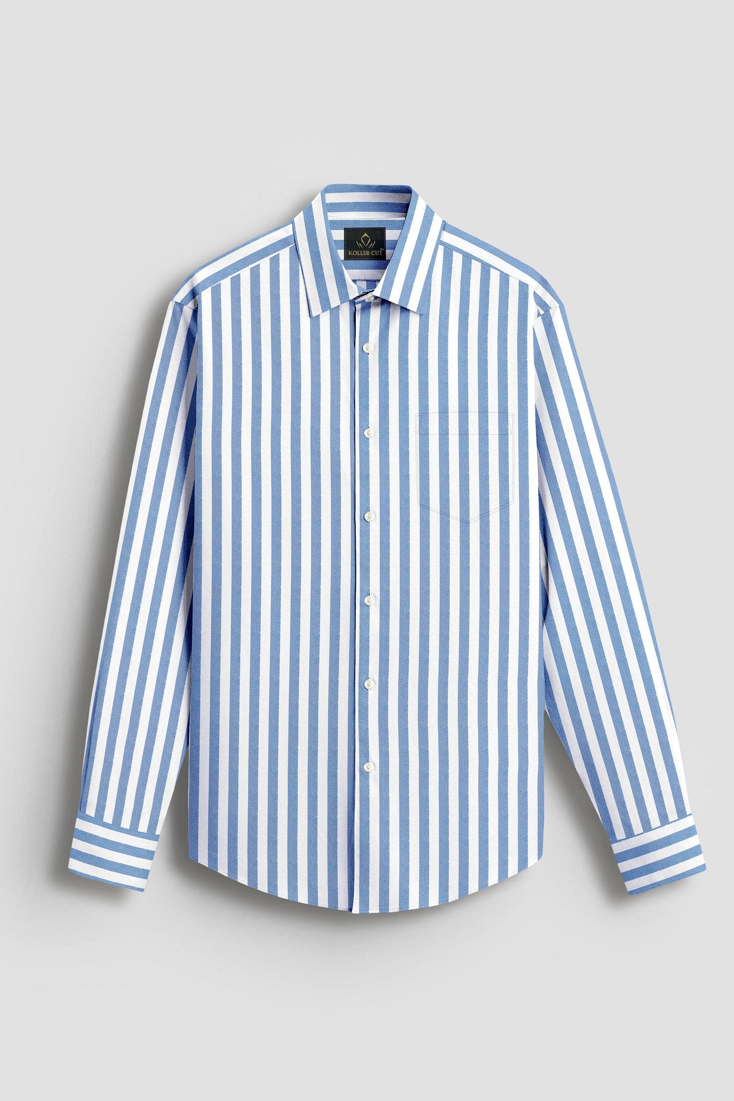 White and Danube Blue Chalk Stripes Oxford Cotton Shirt