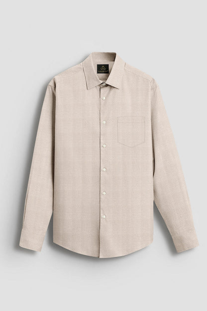 Beige with Parchment Brown and White Chevron Stripes 2 ply Cotton Shirt