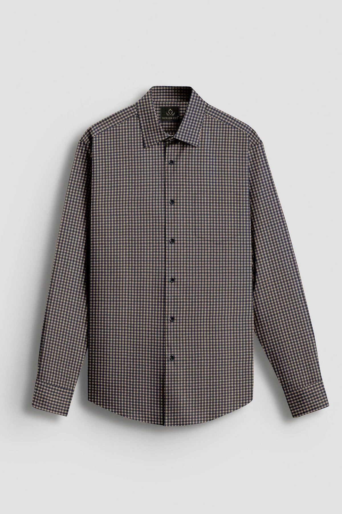 British Khaki and Midnight Blue Gingham Cotton Shirt